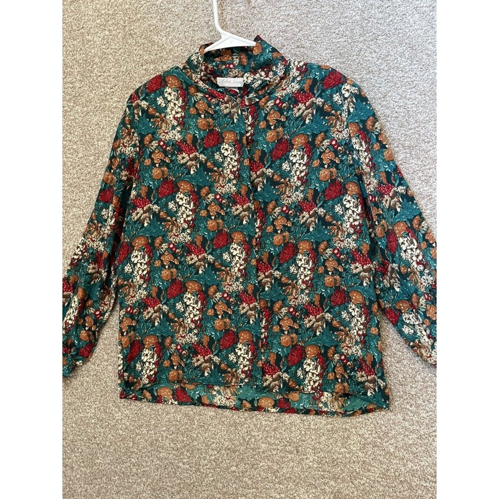 Vintage 80’s Women’s Andre Sauvage Bold Fall Colors Floral Button Up Shirt Sz 12